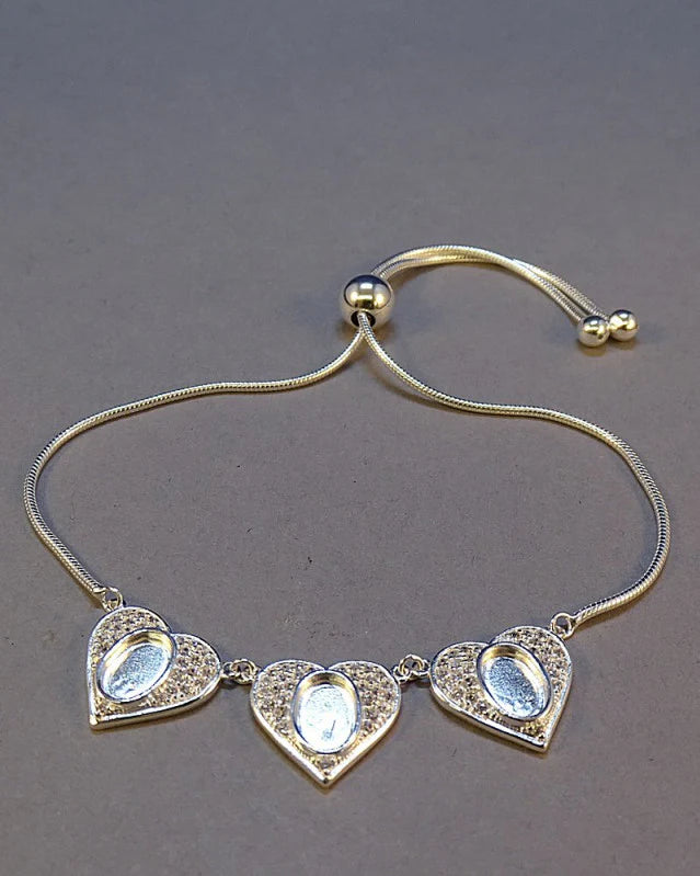 Vintage Style Heart Trio with CZ surround Bracelet